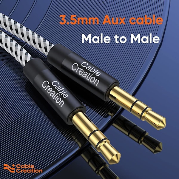 CableCreation Aux-kabel til bil, flettet 3,5 mm han til han stereo aux-ledning