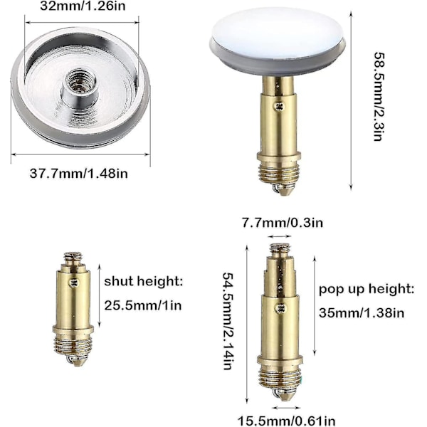 2-pakning 38mm Bad Push Pop-up Vaskesluk
