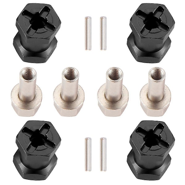 4 st 12mm Hex Hjulnav Drivadapter 20mm Förlängningskombinator Koppling för 1/10 RC Bil Crawler SCX10 D90, Svart