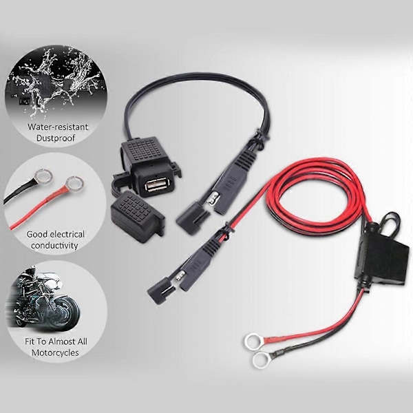 Motorcykel Vattentät SAE till USB Kabeladapter USB Laddare 2.1A Snabbladdning