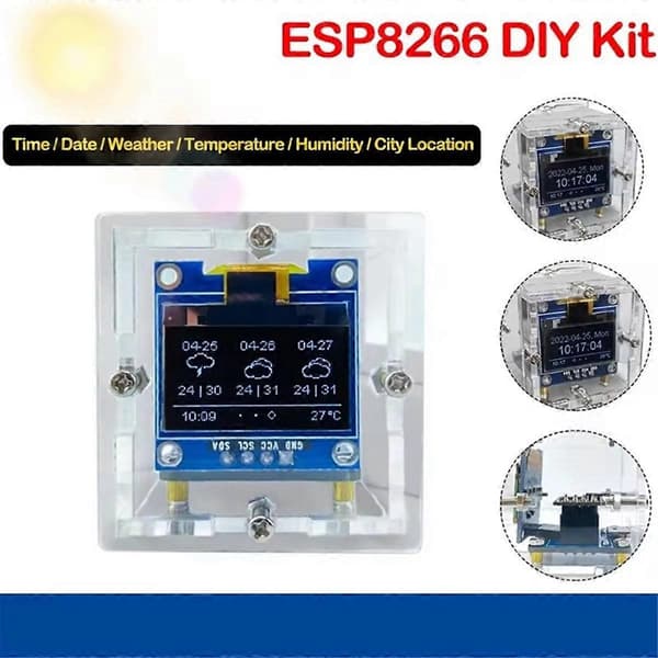 ESP8266 DIY Elektroniikkasarja Mini Sääennustuskello WIFI-verkolla OLED-näytöllä ja Kotelolla D