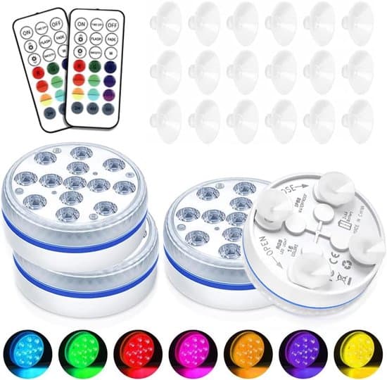 4-pack IP68 Waterproof Submersible RGB LED Lights with RF Remote Control and Suction Cups