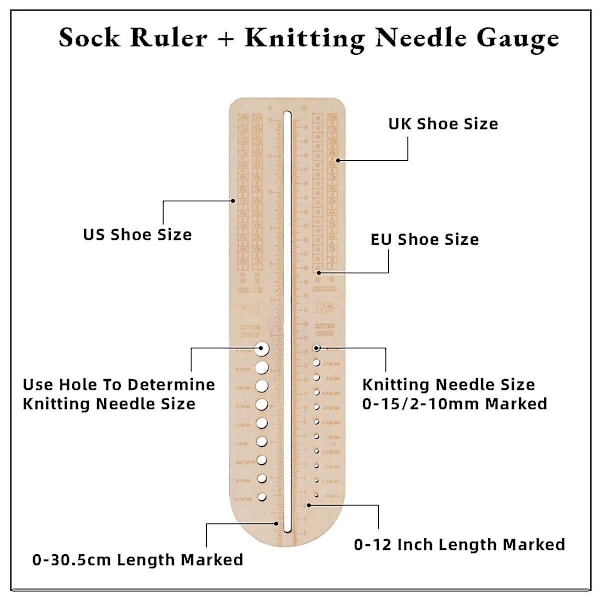 Sockblockers i trä för stickning, stickmått, virkmått, storleksmätare, vävverktyg, sticka M 2025:e