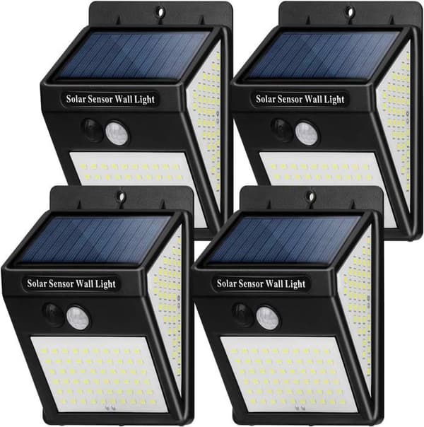 Utendørs solcellelampe, Utendørs solcellelampe med bevegelsessensor, 3 moduser [4-pakning 144 LED] Vanntett belysning