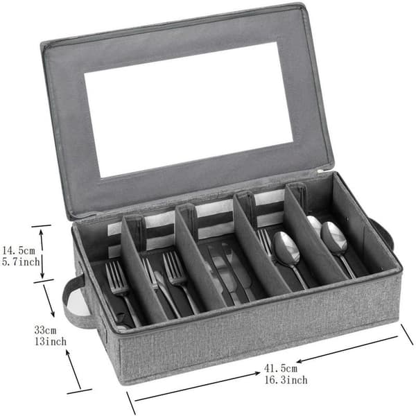 Cutlery Storage Box Cutlery Case with Removable Lid and Adjustable Compartments Organizer for Cutlery, Utensils, Knives, and Large Dinnerware