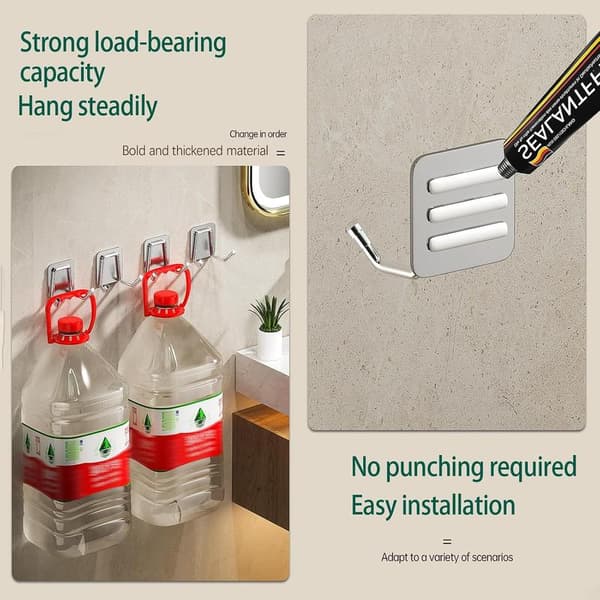 Large Stainless Steel Self-Adhesive Hook, Robust, Waterproof and Rust-Resistant Wall Hook, Towel and Clothes Hook for Kitchen Use