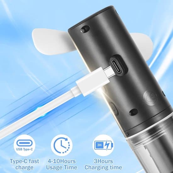 Handheld Fan with Water Mini Rechargeable Small 4-Speed Spray Black
