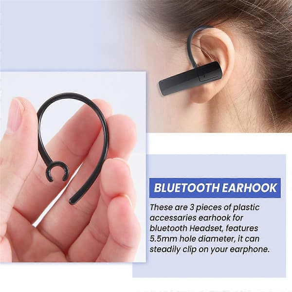 3 stk. Håndfri 5,5 mm hul sort plastik ørekrog til Bluetooth-øretelefon