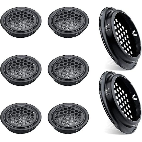 Sæt af 8 Runde Ventilationsspjæld i Rustfrit Stål 53mm Sort