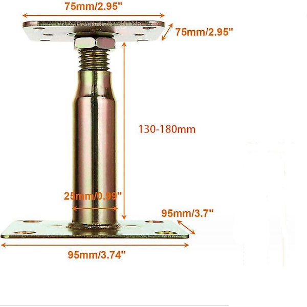 1 Förpackning Galvaniserade Höjda Stolpskonsoler Justerbara 130-180mm, Tunga Takstöd för Bygg
