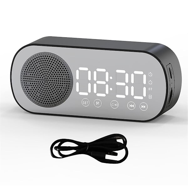 Trådlös Bluetooth-högtalarklockradio med dubbla larm, stöd för TF-kort, digital väckarklocka för hemmet och kontoret