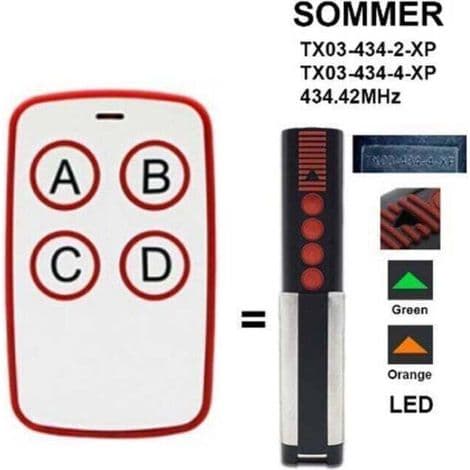 Garagefjärrkontroll, ersättning för Sommer 4020 TX03 868-4 Rolling Code Garagedörrsfjärrkontroll 868 MHz (2-pack)