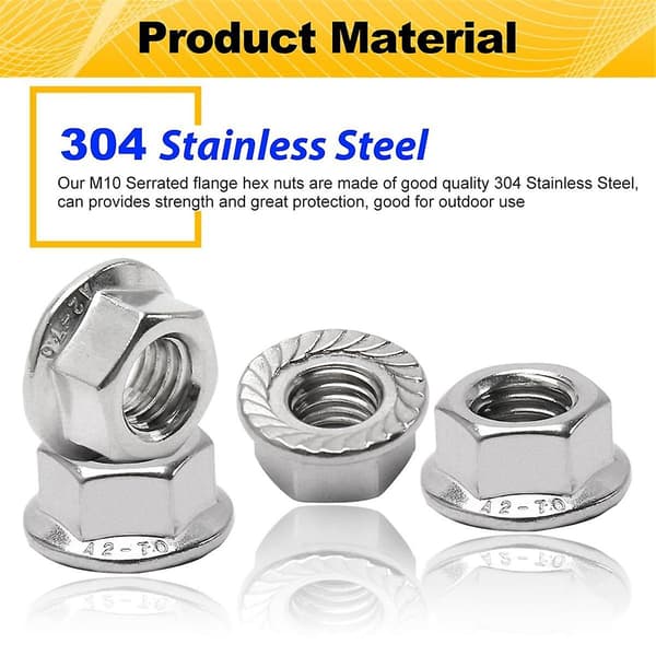 16-pack M10 Serrated Flanged Hex Nuts, M10-1.5mm Hexagon Flanged Nuts, Ersättningsmutter för DI