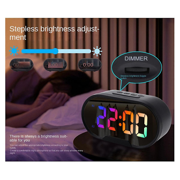Peilikello, digitaalinen kello USB-latausportilla, LED-näyttö, kirkkauden säätö, 12/24H-tila
