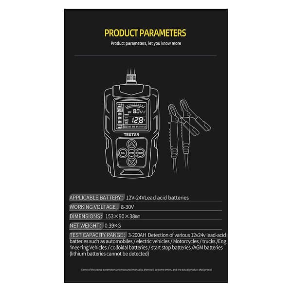 12/24v Bilbatteritester LCD-skjerm Batterianalysator Digital for Blybatteri Auto Mo