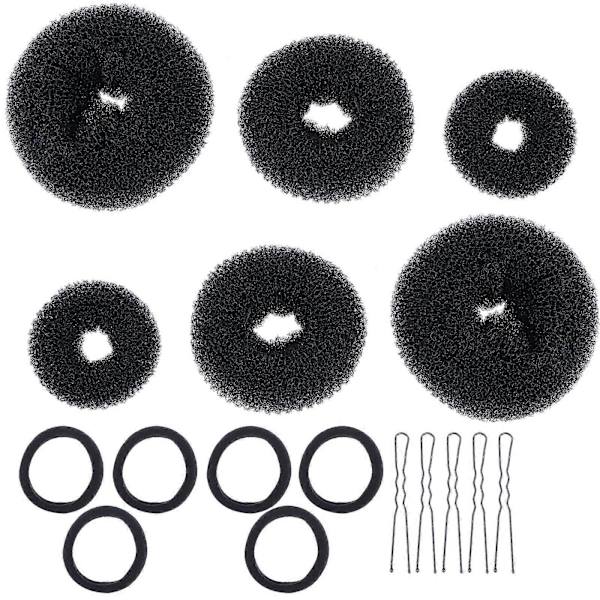 Sort Hårstyling Sæt med Donut Hårknold Maker Elastikker U-formede Clips til Hårbrug 3 Sæt