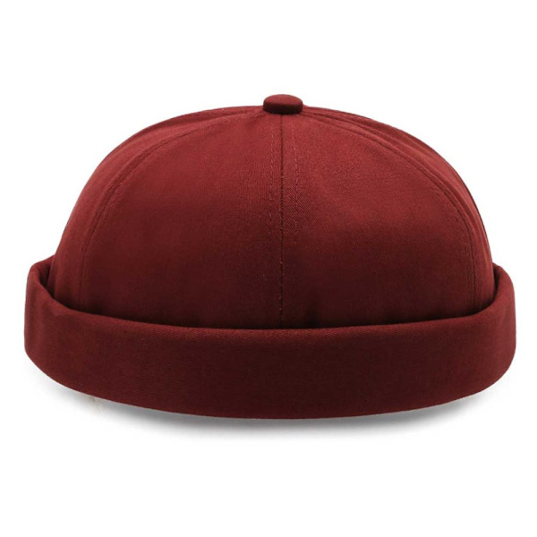 Burgundy Docker Hat Cap Rolled Brim Beanie Docker Cap
