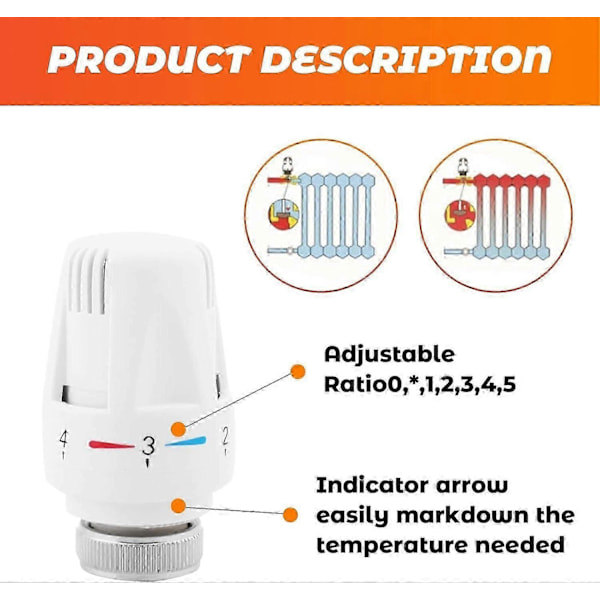 Termostatisk Hoved, 4 Stykker Termostat, Standard Radiatorventil Udskiftningshoved M30 x 1.5 Temperaturkontrol, Hvid