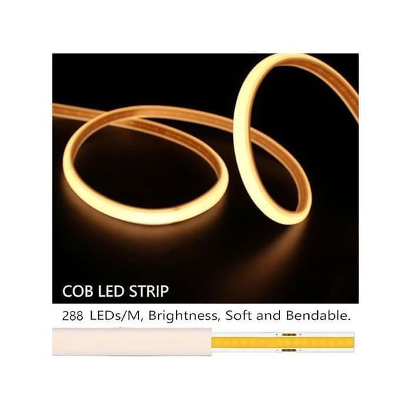 COB LED Strip - 10m 220V - IP65 Vanntett - 10W/m - Varm Hvit