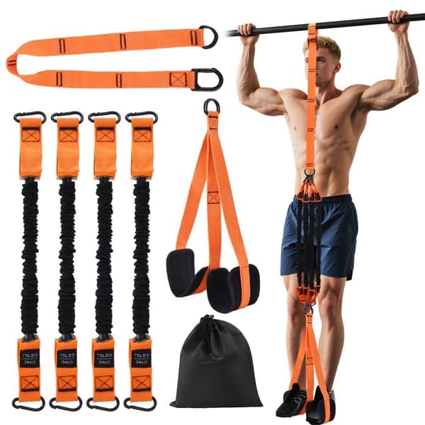Elastiska band - Justerbart dragkit - 4 x 34 kg - Justerbar höjd - Halkfria pedaler