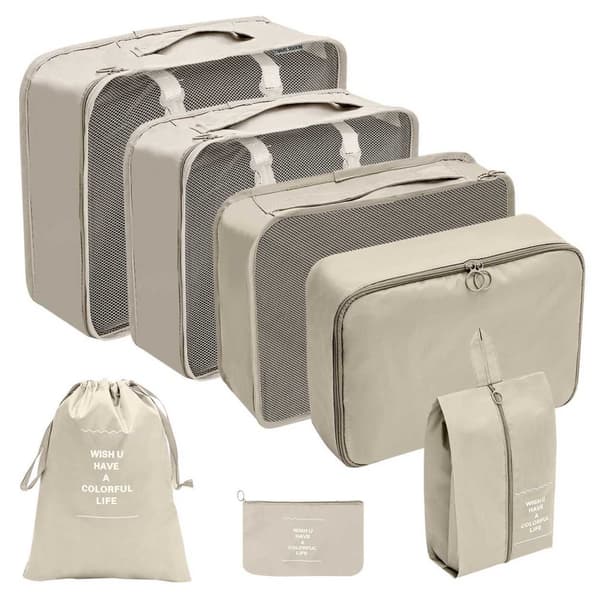 Travel Organizer Packing Cubes for Suitcase 7pcs Bag Inserts Beige