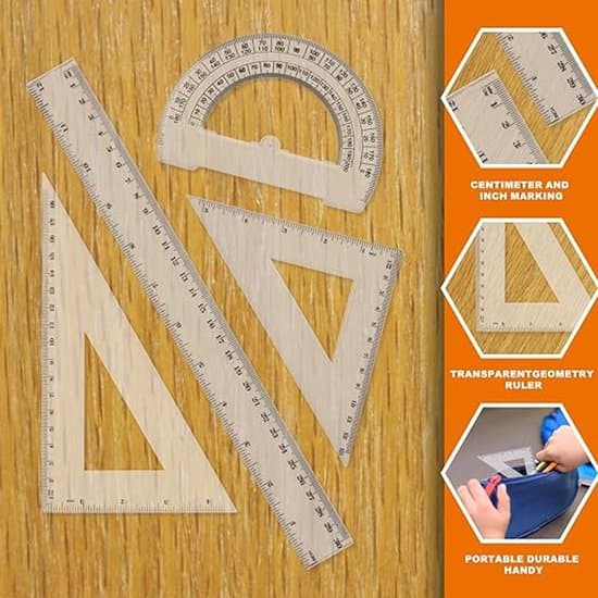 Versatile Ruler Set - Includes Straight Ruler, Set Square, Protractor, Isosceles Set Square - Precise Measuring Tools for School and Office