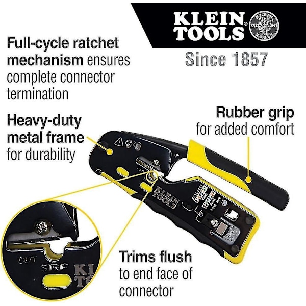 Tools A-vdv226-110 Pass Thru RJ45 Ratchet Kompakt Krympeværktøj, Gul/sort