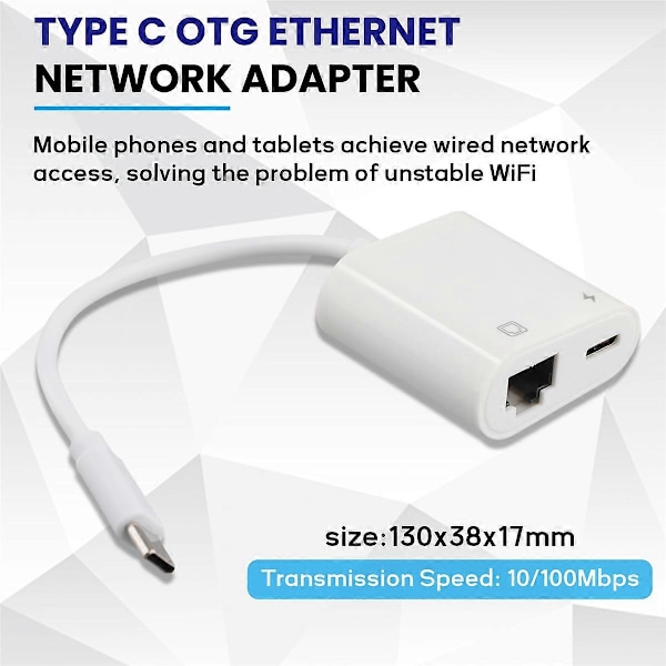 Type C OTG Ethernet -sovitin USB C - RJ45 Ethernet LAN -verkkokaapelisovitin 100Mbs Type C -mobiililaitteille