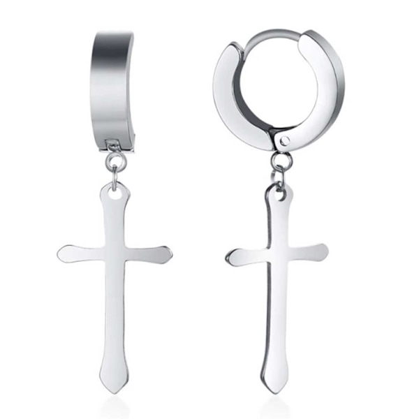 2-pack Piercing Earring with Hanging Cross Silver