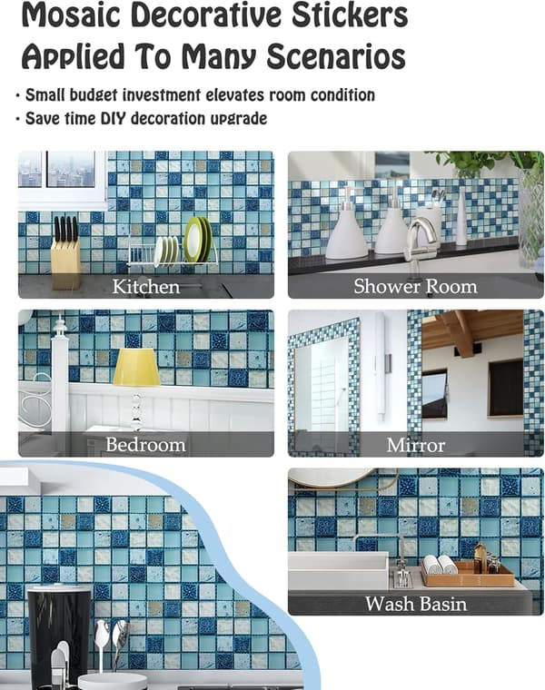 20-piece mosaic style decorative tile decal, self-adhesive wallpaper, waterproof