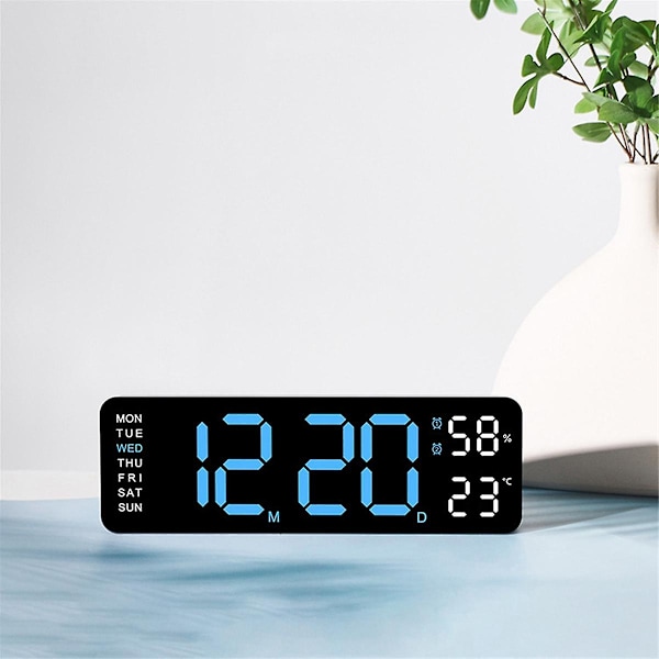 Stor Digital Väggklocka Temperatur och Luftfuktighet Vecka Display Elektronisk LED Bord Väckarklocka 12/