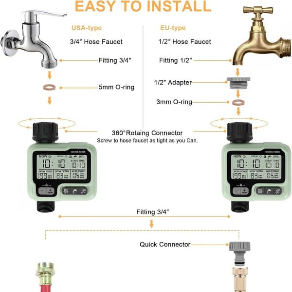 Automatic/Manual Watering Timer - Garden Irrigation Timer - Connect Faucet Timer with Child Lock Mode/Rain Delay/IPX5 Waterproof/LCD Screen