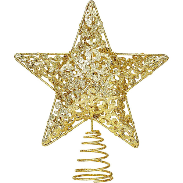10,7 tum Guld Julstjärna Topp, Metall Glittrig Julgrans Topp Stjärna Topp Dekoration För Jul
