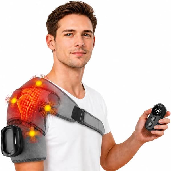 Shoulder Massage and Heat Pad with Triple Function, Adjustable, 5000 mAh, for Long Use, 5 Heat Settings and 5 Vibration Settings