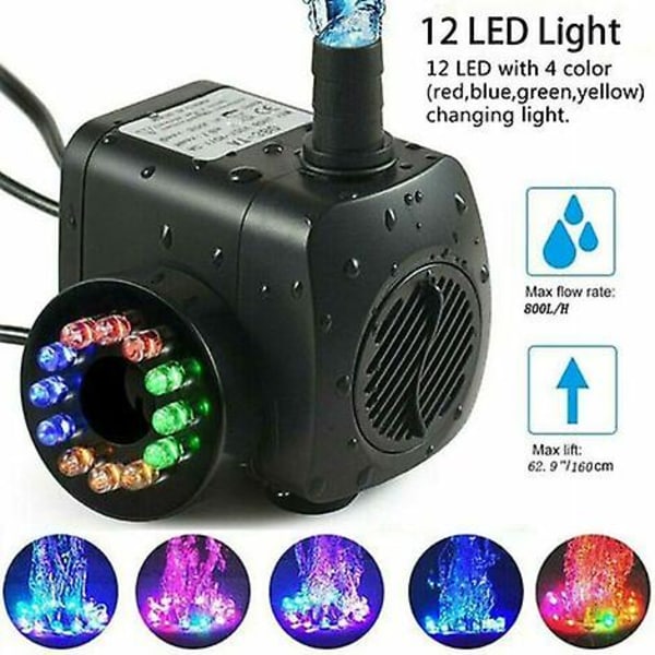 15W 800 l/h suihkulähdepumppu lampipumppu vesitoimintopumppu puutarhapumppu suihkulähdepumppu 12 ledillä