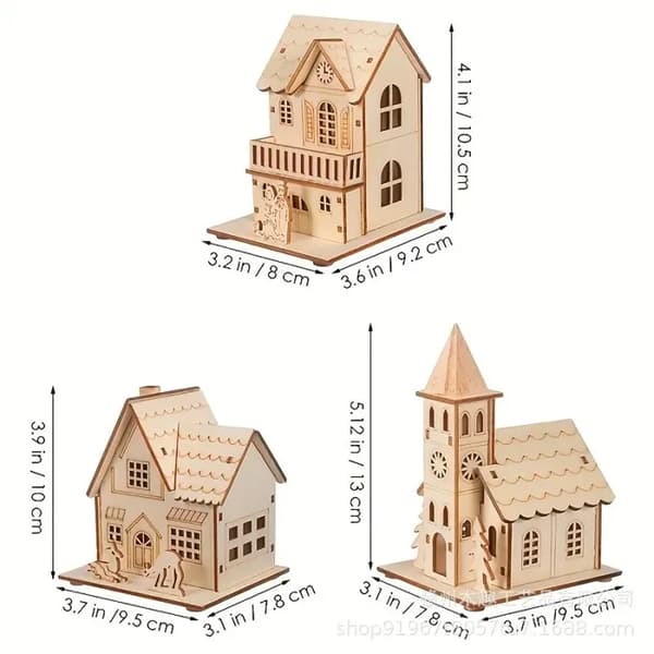Miniaturehus til juleby - LED-dekoration - 3-delt sæt - Udstillingsmontre