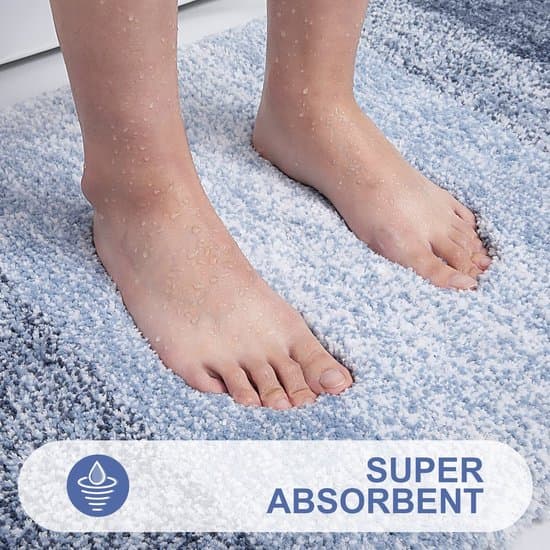 Badeværelsesmåtte - Skridsikker og vaskbar - Højabsorberende fleece - Blå - Mikrofiber badeværelsesmåtte - Velegnet til badeværelset