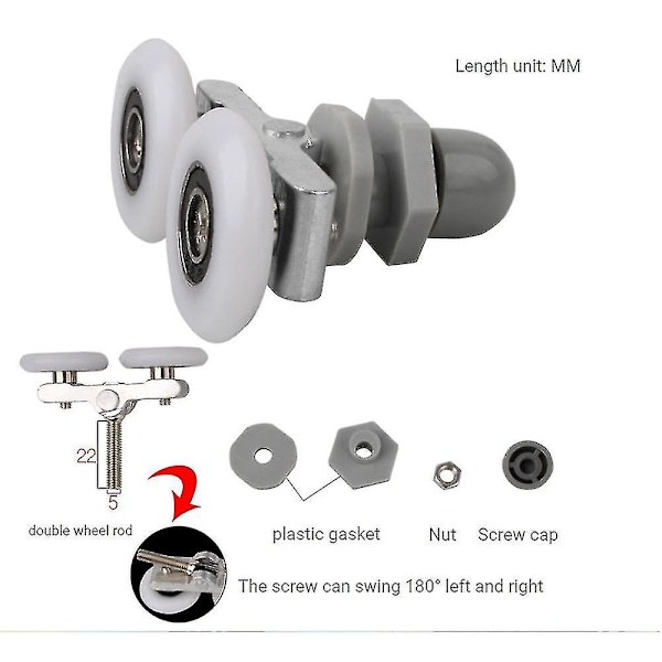 Duschdörrshjul, 8 st dubbla övre/nedre duschdörrrullar/löpare/remskivor/hjul badrumsreservdelar