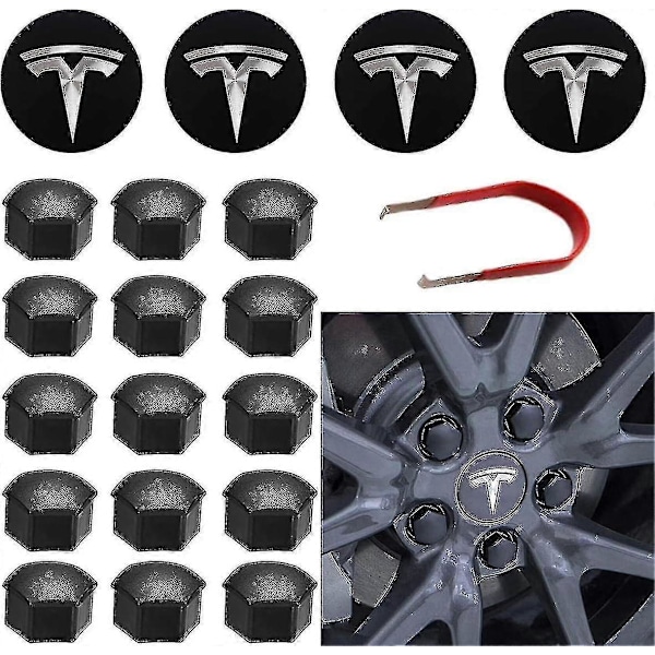 Hjulkapselset för Tesla - Centernavkapsel, Hjulmutteröverdrag, Navkapsel för Model Y, Model 3, Model S, Model X