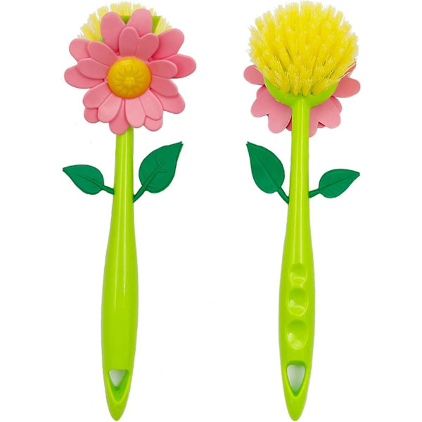 Långskaftad diskborste, blomdiskborste i nylon med ställ, köksdiskborste