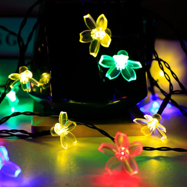 Utendørs solcellelyslenke, 7m 50 LED BLOMSTERLYS MED 2 lysmoduser for jul, trær, hage, terrasse, balkong
