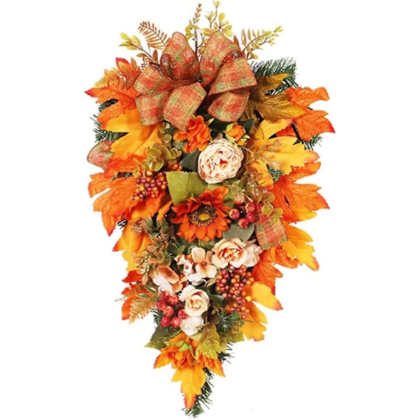 Höstskördekrans Dekorativ Girlang 50*33cm Girlang Med Höstlöv Faux Solros Thanksgiving Jul Halloween Dekoration