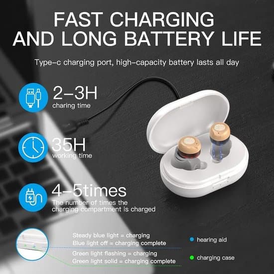 Nano Rechargeable Touch-Sensitive Hearing Aid for Seniors with Charging Case, Blue/Red
