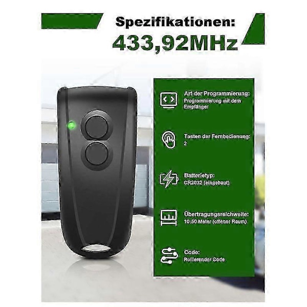 2kpl 433,92 MHz:n kauko-ohjain autotallin ovenavaajalle, 2-kanavainen kädessä pidettävä lähetin malleille Rsc2, Rse2 2024THO