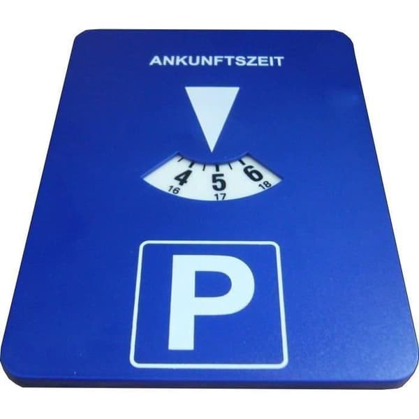 Blå zone parkeringsskive med ur. Mærke: Discs