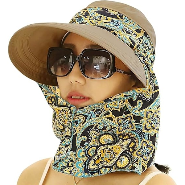 Solhattar, floppy hattar, huvor med bred brätte, vändbara UPF 50+ strandhattar utomhus för alla årstider Khaki