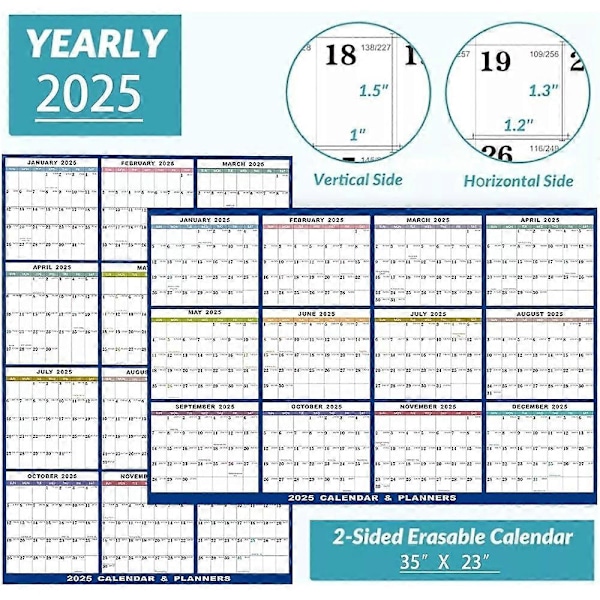 23 x 35 tum. 2025 Väggkalender Whiteboard - Stor Kalender Våt- och Torraderbar