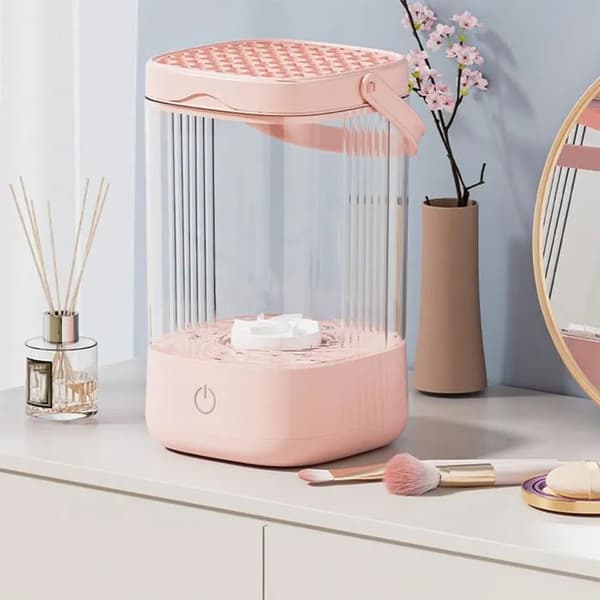 3-i-1 Elektrisk Sminkbørsterenser, USB-plugg, Oppladbar Automatisk Renser - Rosa