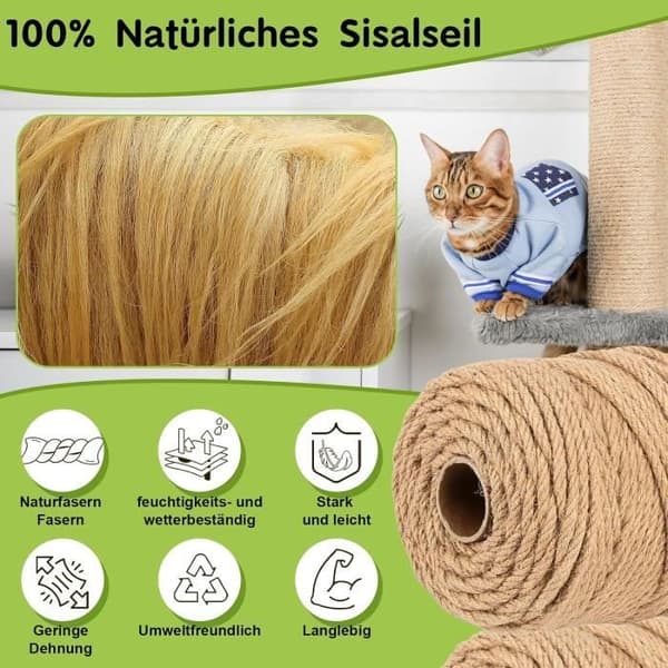 Sisal Rope - 6mm x 50m - Weather Resistant - Durable - For Cat Scratching Posts