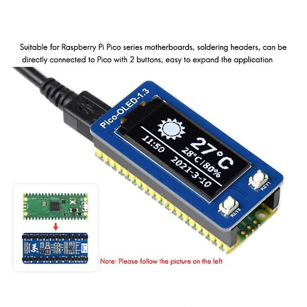 Displaymodul for Raspberry Pico 1.3-tommers OLED-displaymodul SH1107 I2C/SPI Kommunikasjon Ekspans